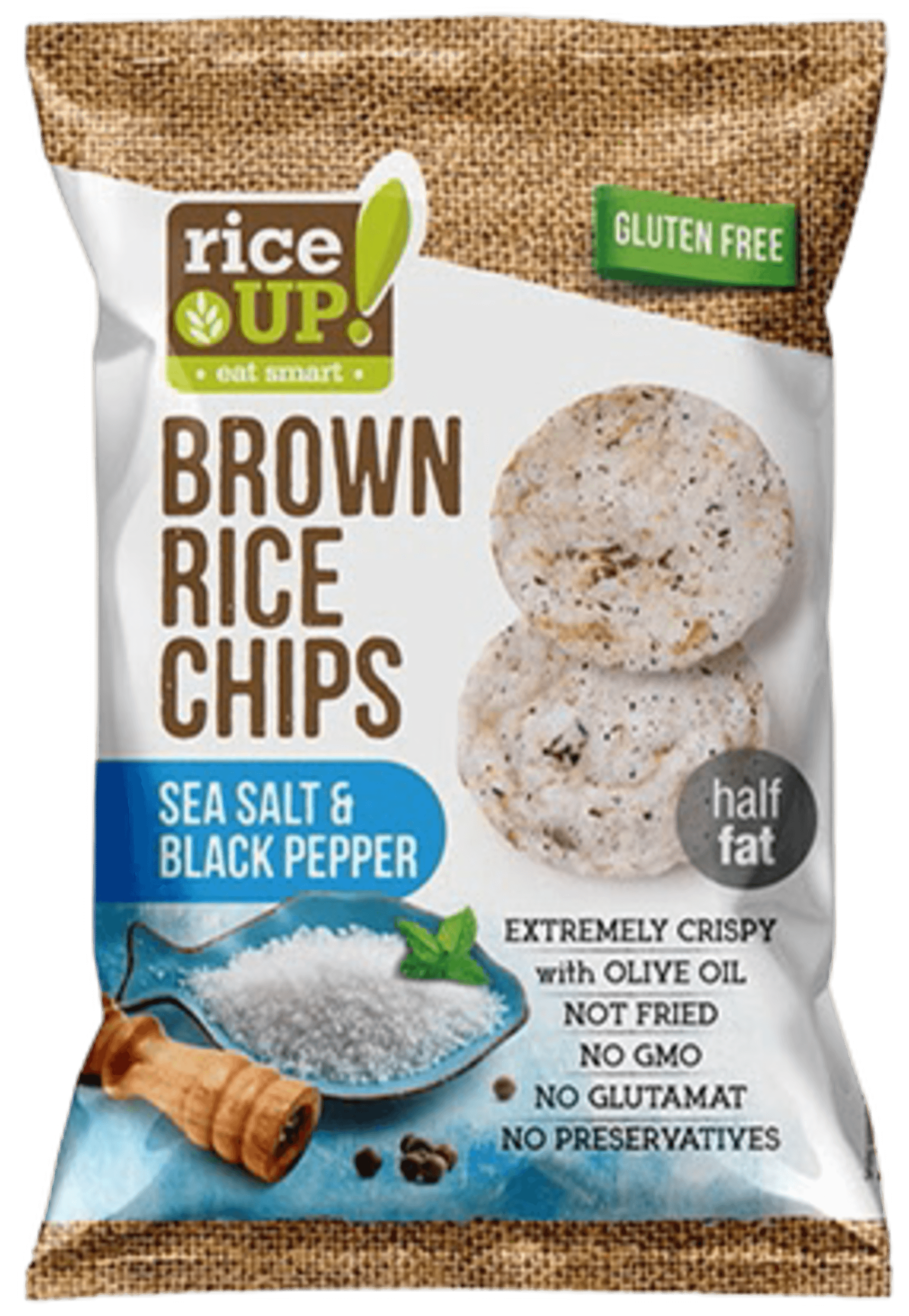 Levně Rice Up Rýžové chipsy mořská sůl a pepř 60 g