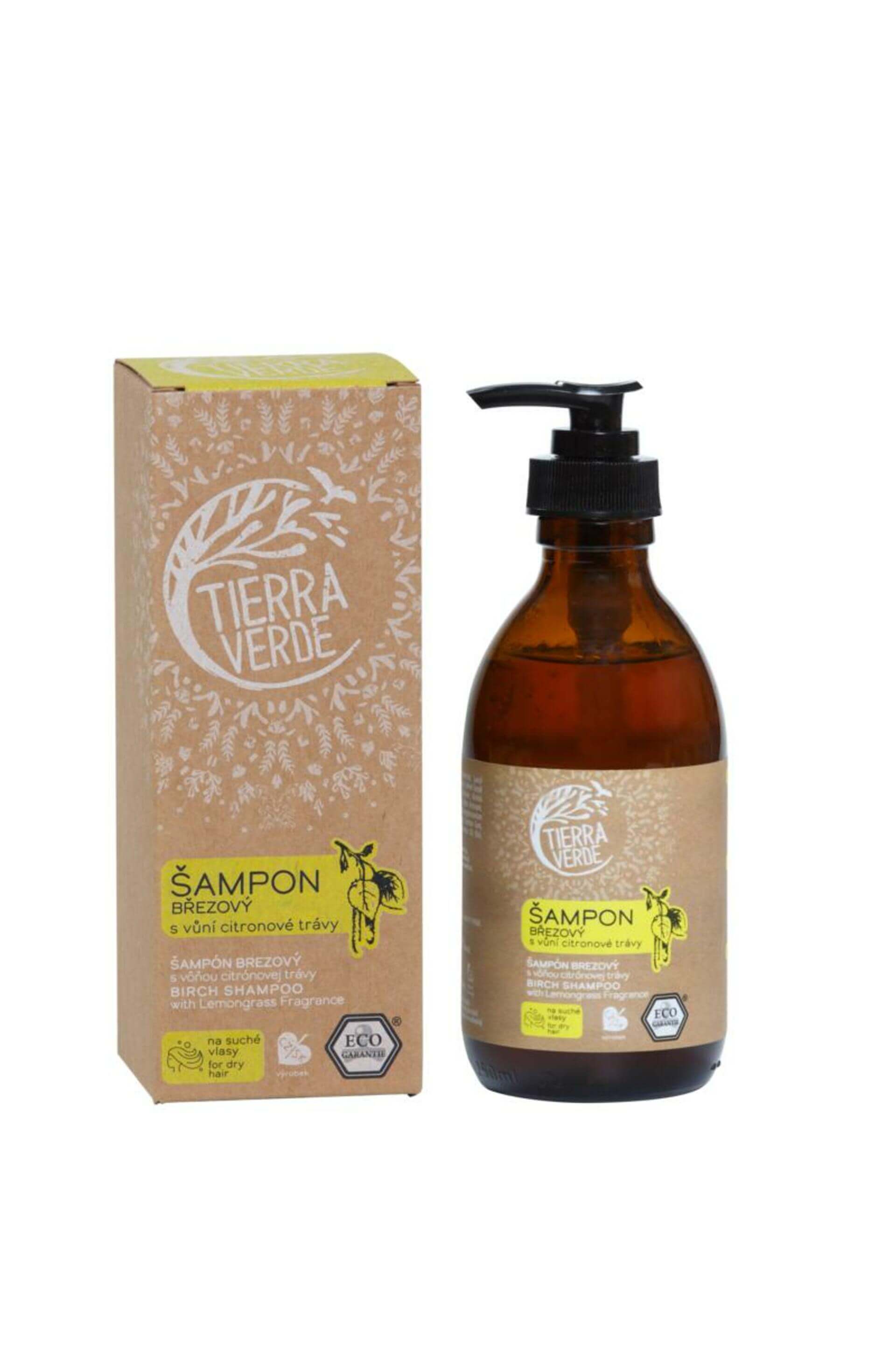 Levně Tierra Verde Šampon březový s vůní citronové trávy 230 ml (skleněná lahvička)