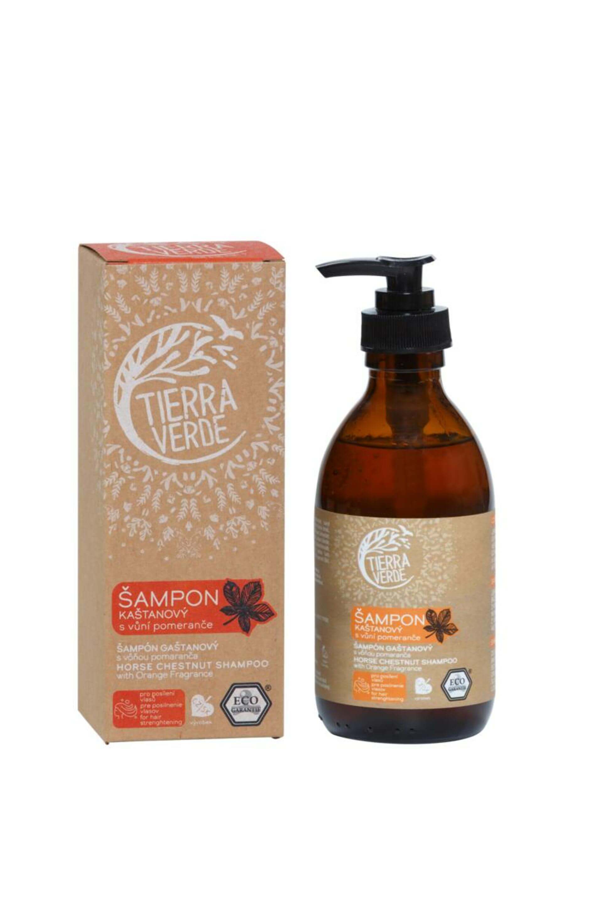Levně Tierra Verde Šampon kaštanový s vůní pomeranče 230ml (skleněná lahvička)