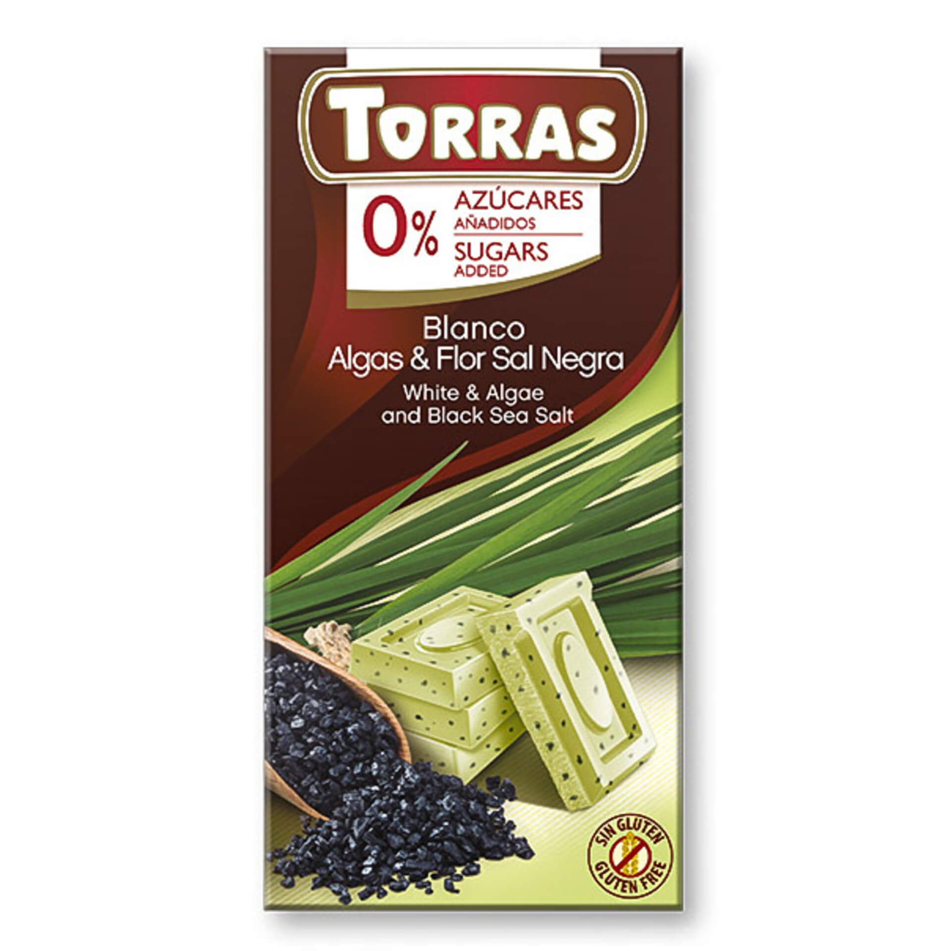 Levně Torras Bílá čokoláda s chlorelou a černou mořskou solí 75 g