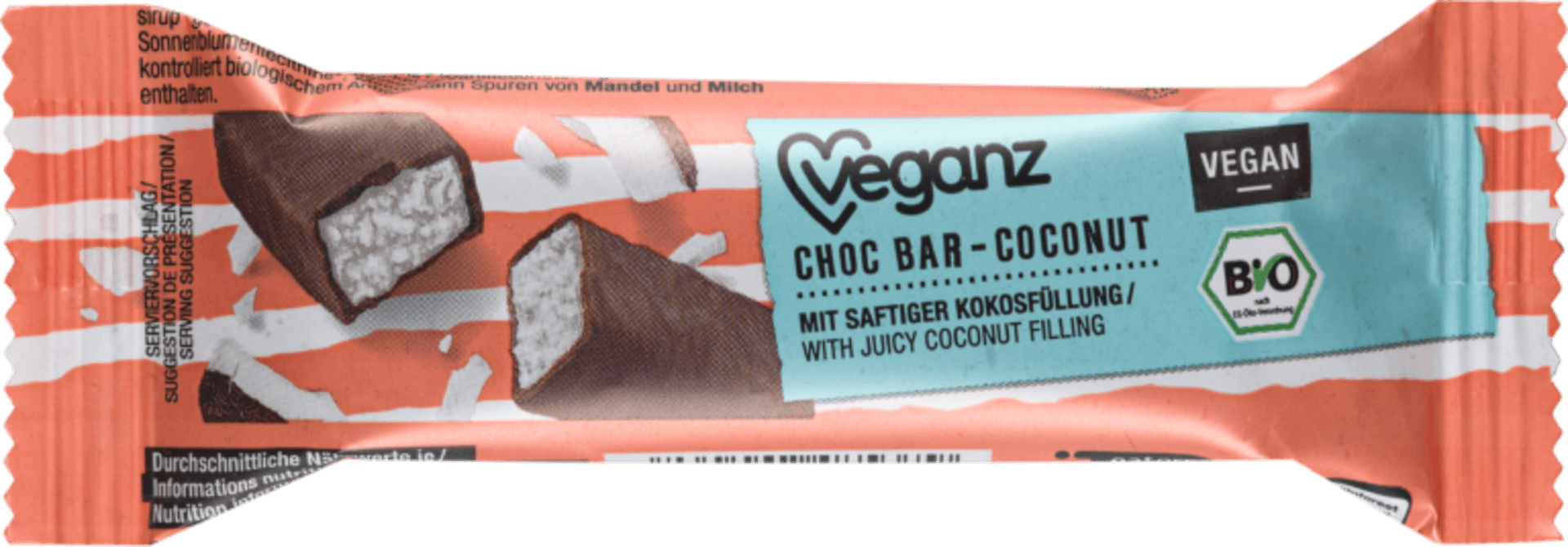 Levně Veganz Čokoládová tyčinka s kokosem BIO 40 g