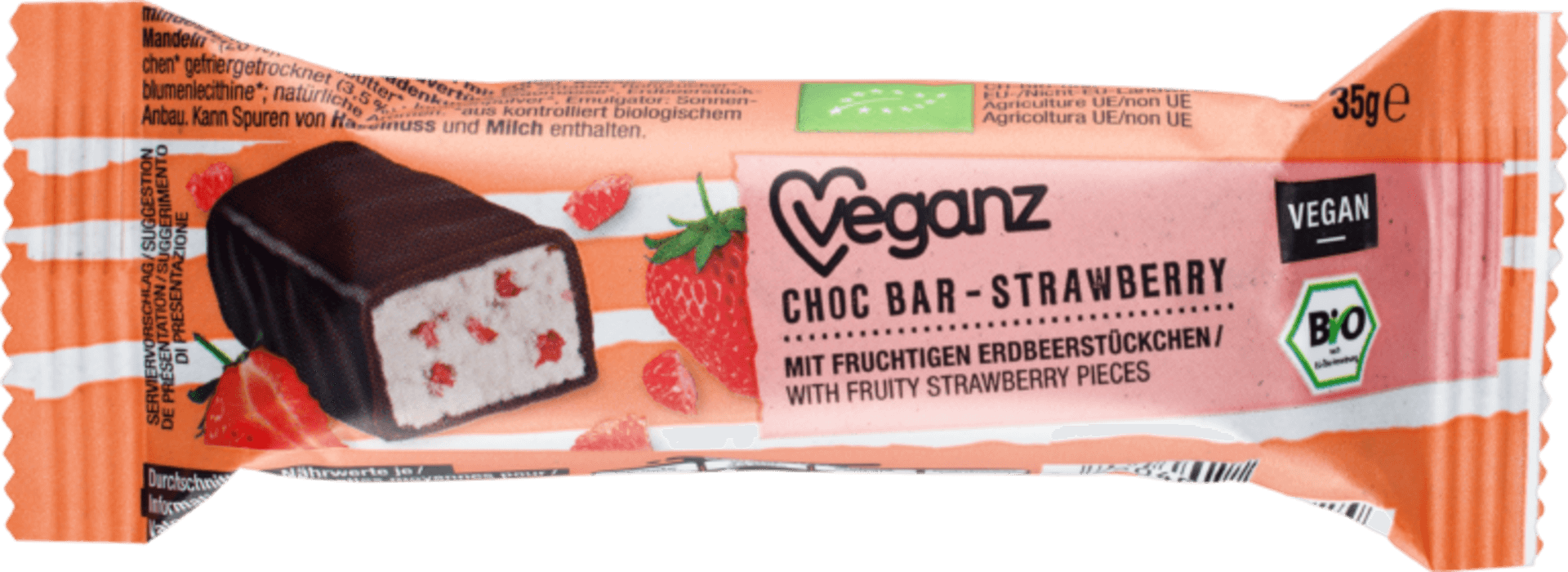 Levně Veganz Čokoládová tyčinka s jahodami BIO 35 g