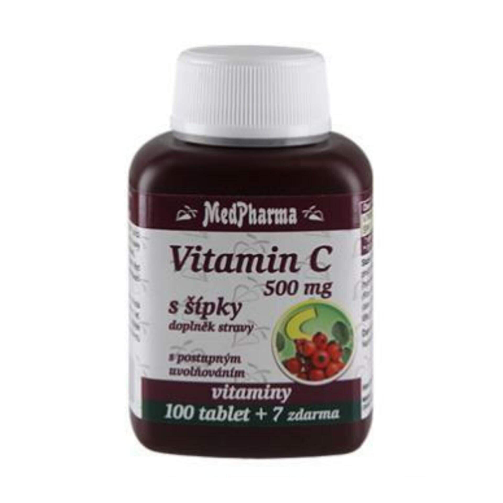Levně MedPharma Vitamin C 500 mg s šípky, prodloužený účinek 107 tablet