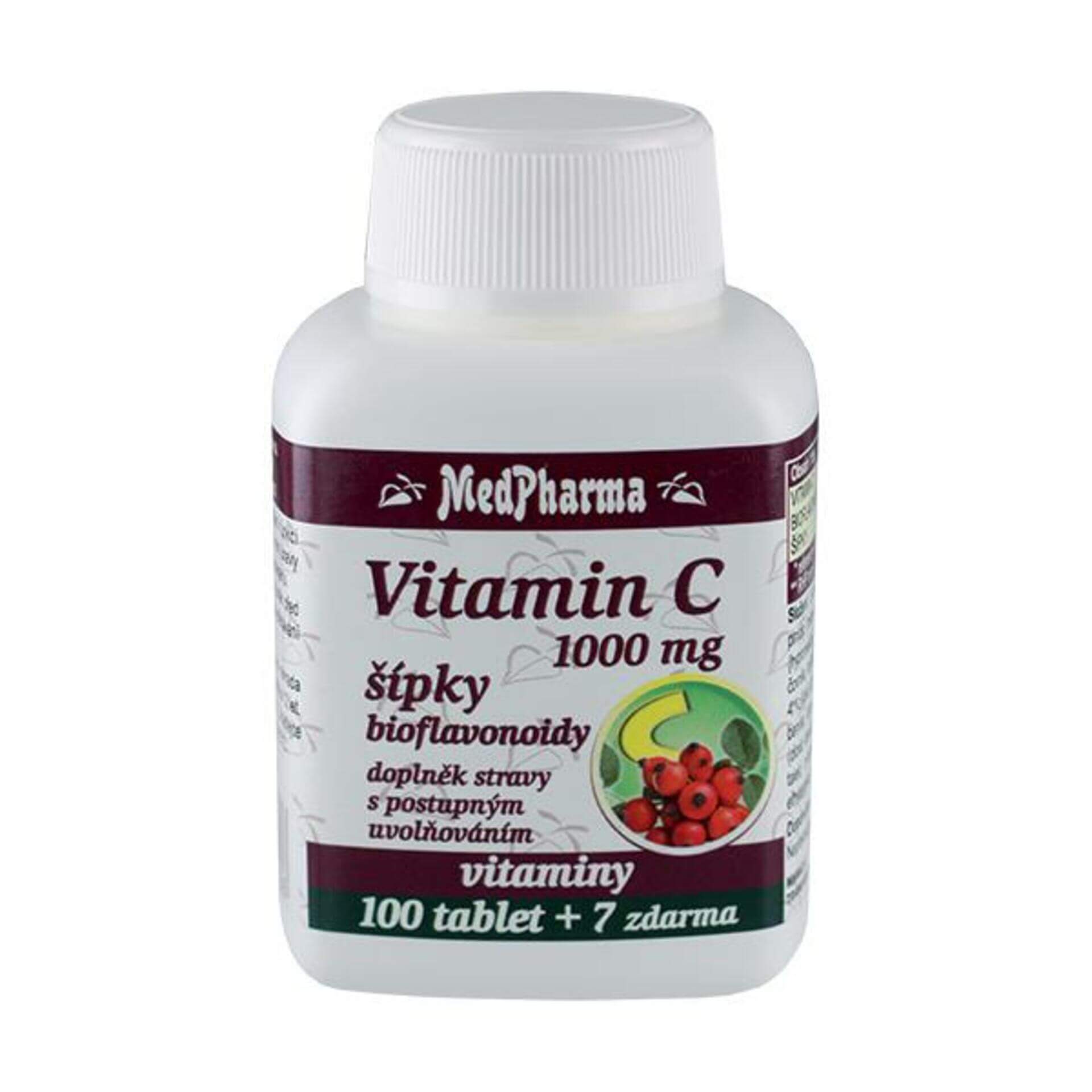 Levně MedPharma Vitamin C 1000 mg s šípky, prodloužený účinek 107 tablet