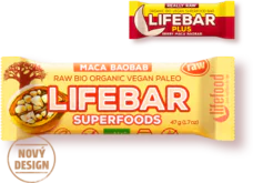 Lifefood Lifebar Superfoods Třešňová s macou a baobabem BIO RAW 47 g