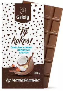 GRIZLY Mléčná čokoláda plněná oříškovým krémem Ty kokos! by @mamadomisha 80 g