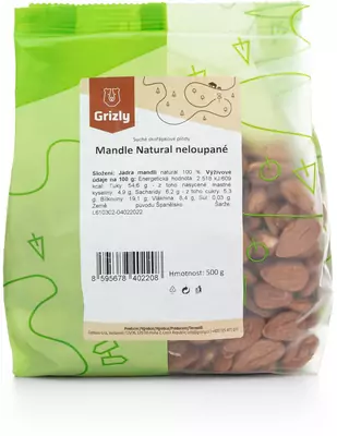 GRIZLY Mandle Natural neloupané 500 g