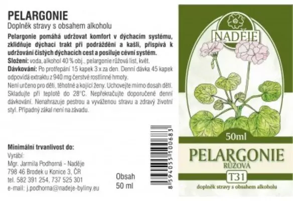 Naděje - Podhorná Pelargonie růžová tinktura z byliny 50 ml