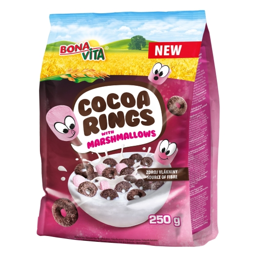 Dětské cereálie Cocoa Rings s marshmallows