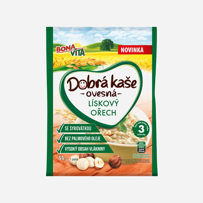 Dobrá kaše ovesná se syrovátkou lískový ořech