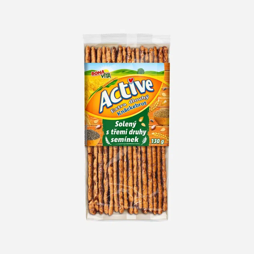 Extra dlouhý knäckebrot solený s třemi druhy semínek