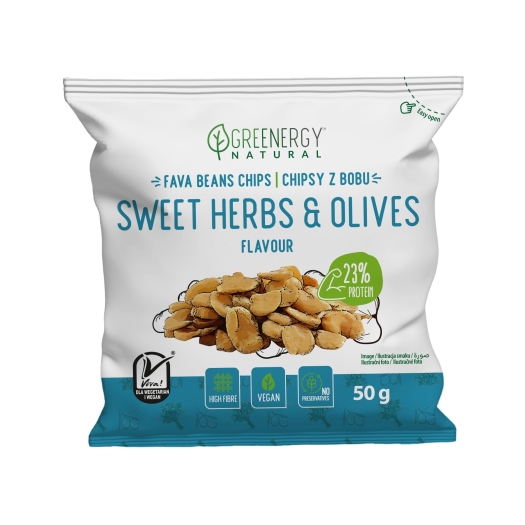 Fava Chips s příchutí sladkých bylinek a oliv