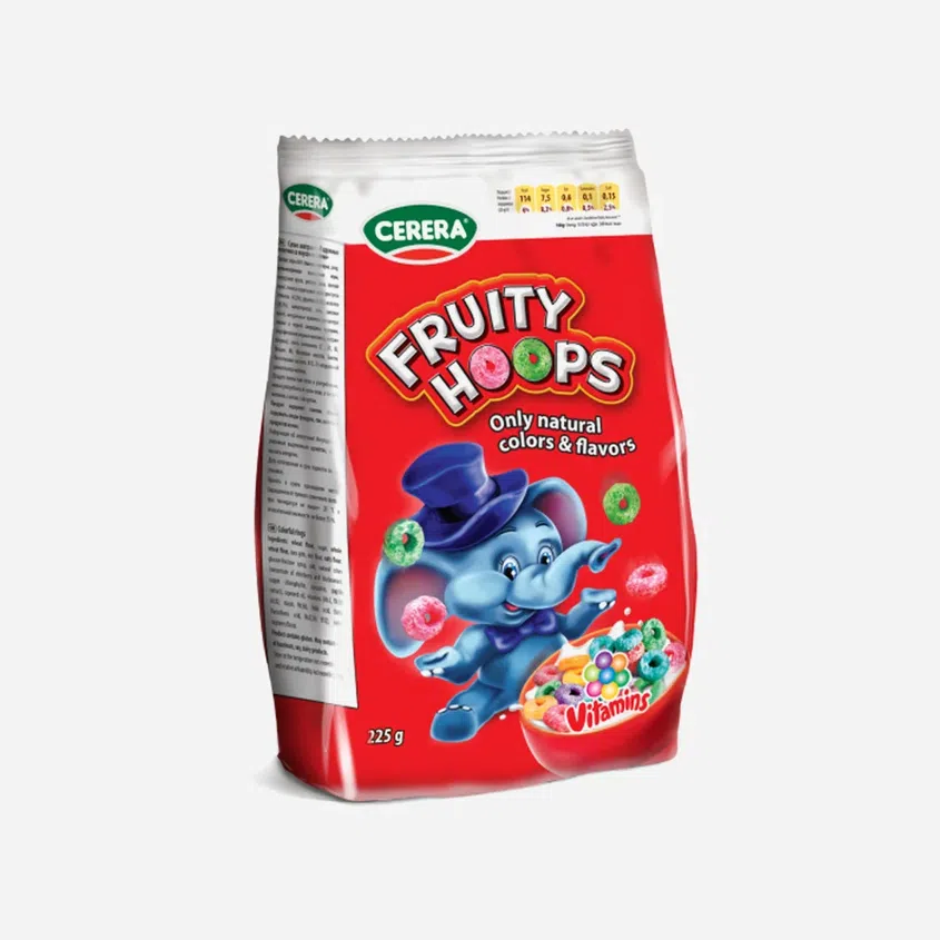 Fruity hoops cereální barevné kroužky v sáčku