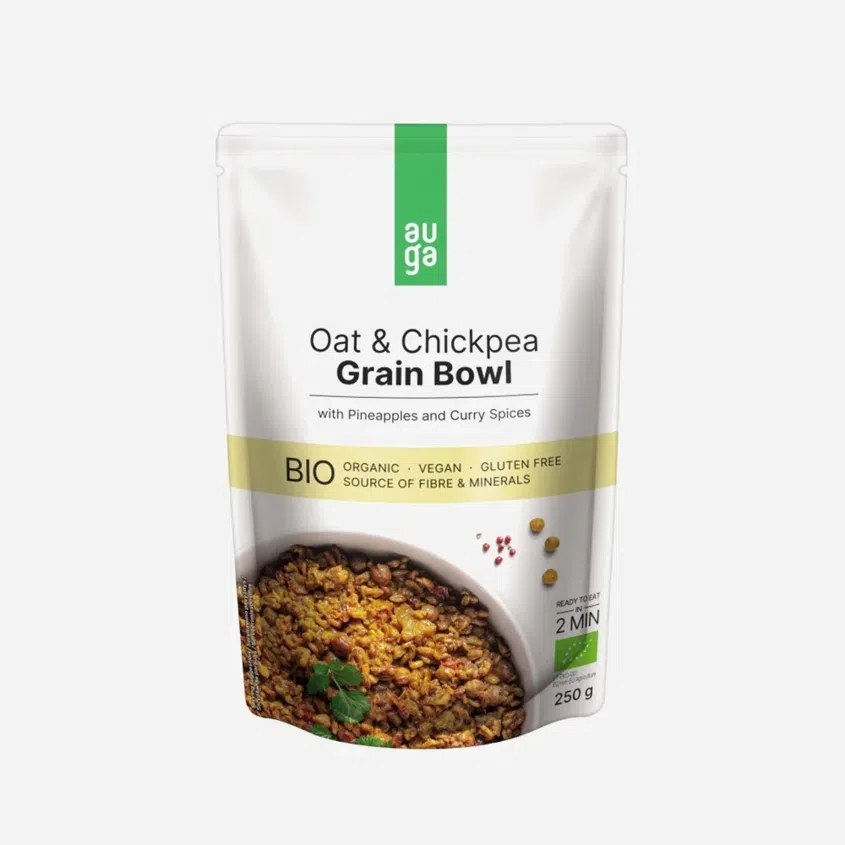 Grain bowl – z bezlep. ovesných vloček s cizrnou, ananasem a kari kořením BIO