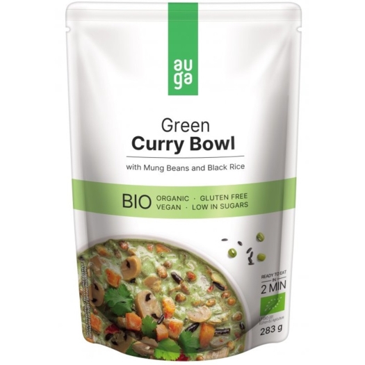 Green curry bowl – se zeleným kari kořením, fazolemi mungo a černou rýží BIO