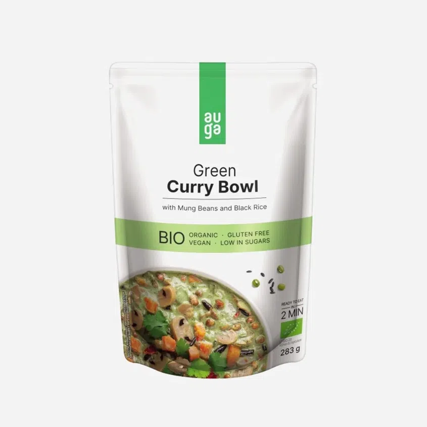 Green curry bowl – se zeleným kari kořením, fazolemi mungo a černou rýží BIO