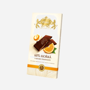 Hořká čokoláda 60% s kousky pomerančů
