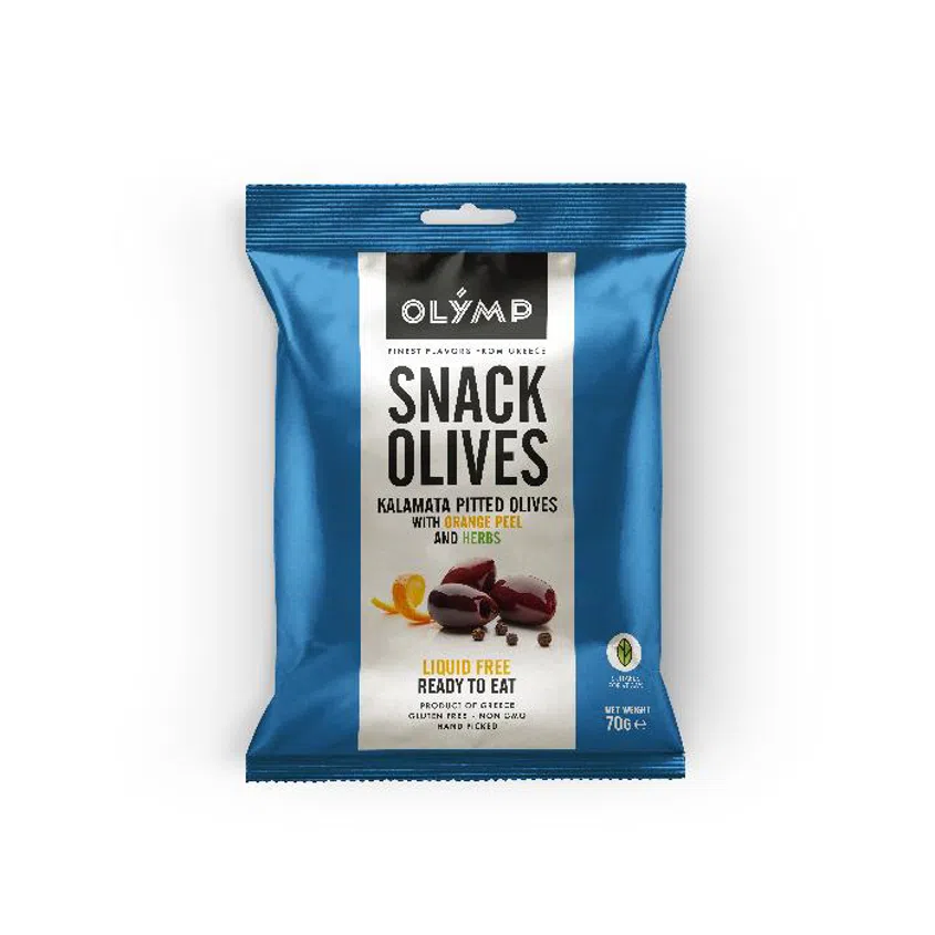 Kalamata tmavé olivy bez pecky, s pomerančovou kůrou a bylinkami