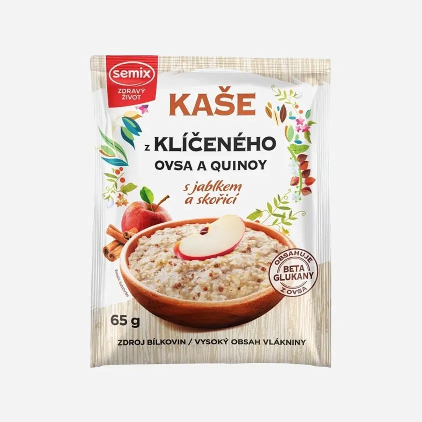 Kaše z klíčeného ovsa a quinoy s jablkem a skořicí bez lepku