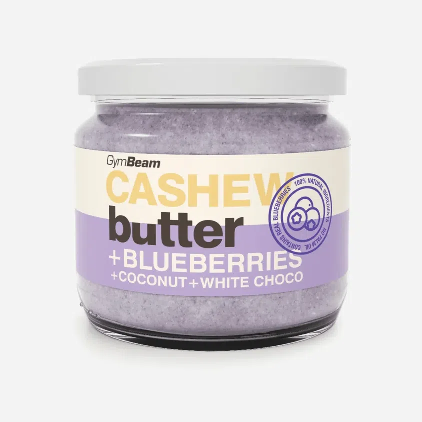 Kešu máslo s kokosem, bílou čokoládou a borůvkami