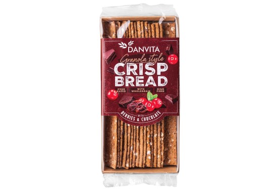 Krehké pšeničné granola plátky s ovocím a čokoládou