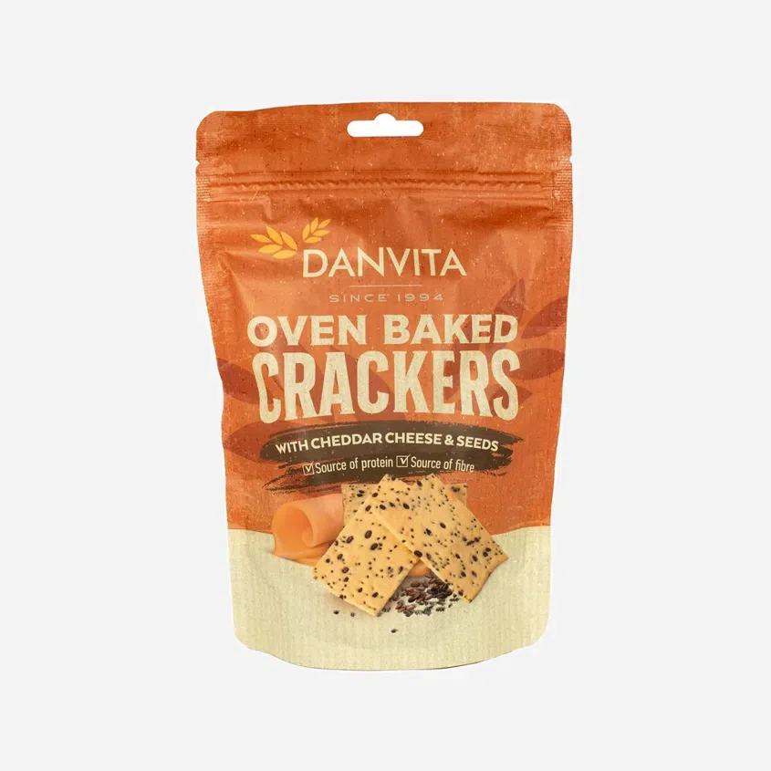 Křehké pšeničné krekry se sýrem čedar a semínky