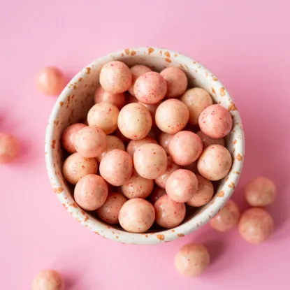 Křupavé kuličky s jogurtovou příchutí a malinami