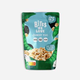 Křupavý hrách, mořská sůl a černý pepř