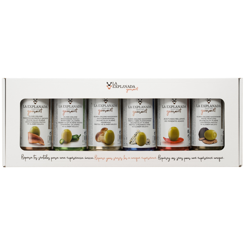 La Explanada OLIVIERA-dárkový set různých druhů oliv v plechu - 6x350g
