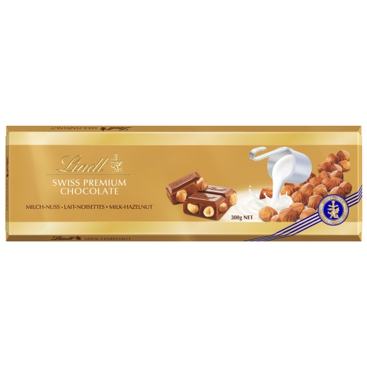 Lindt Švýcarská Mléčná čokoláda s lískovými oříšky 300g