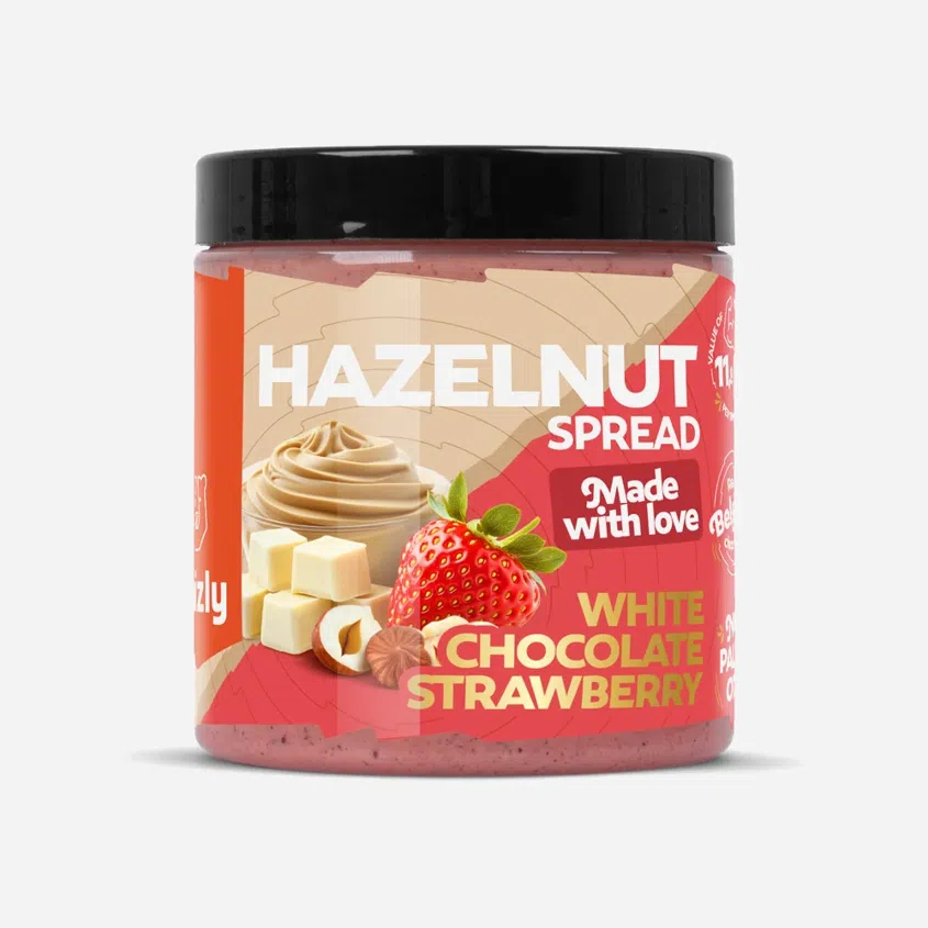 Lískooříškový krém s bílou čokoládou a jahodovým prachem