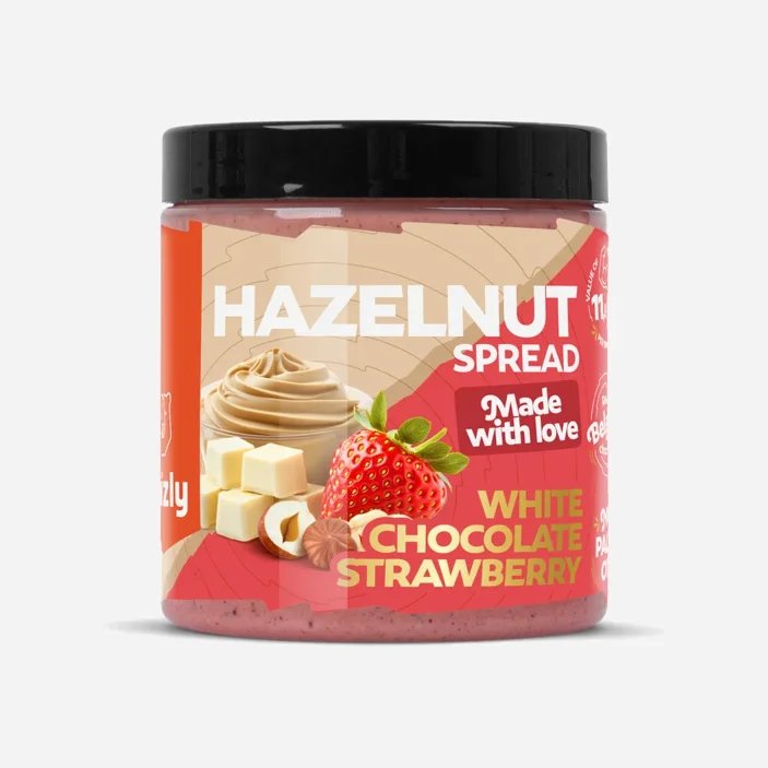 Lískooříškový krém s bílou čokoládou a jahodovým prachem