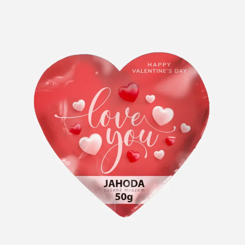 Lyofilizované jahody - velké červené srdíčko Valentýn