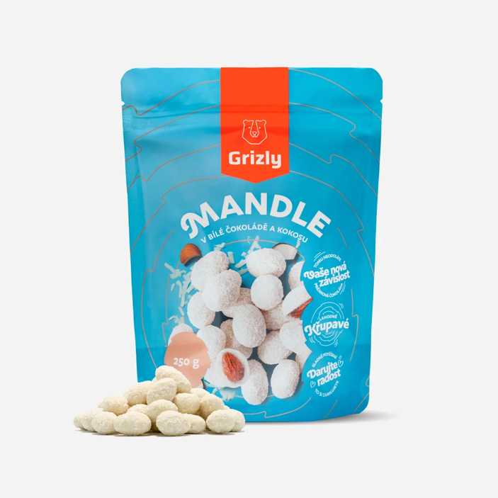 Mandle v bílé čokoládě s kokosem