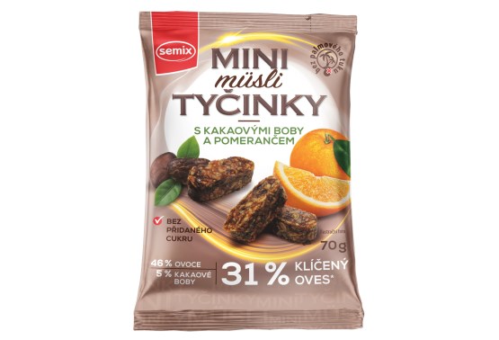 Mini müsli tyčinky s kakaovými bôbmi a pomarančom bez lepku
