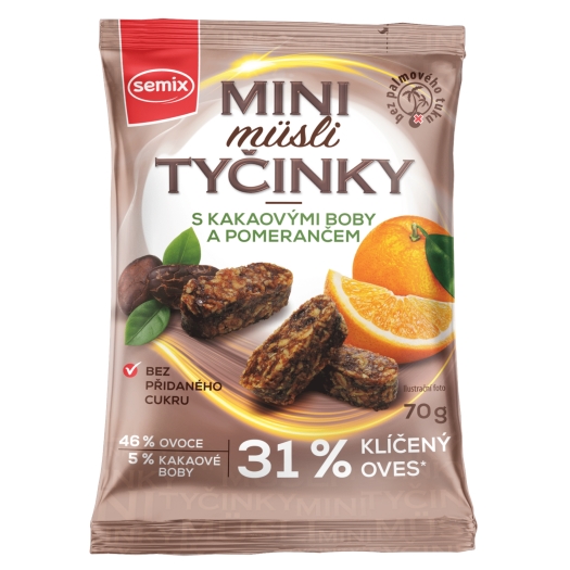 Mini müsli tyčinky s kakaovými boby a pomerančem bez lepku