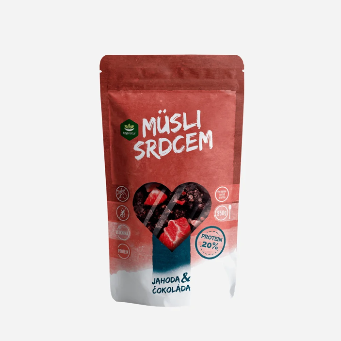 Müsli srdcem Proteinové jahoda a čokoláda