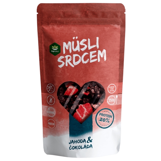 Müsli srdcem Proteinové jahoda a čokoláda