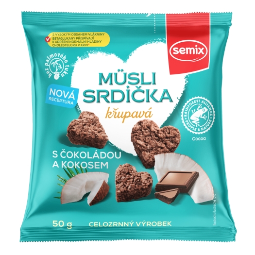Müsli srdíčka s čokoládou a kokosem