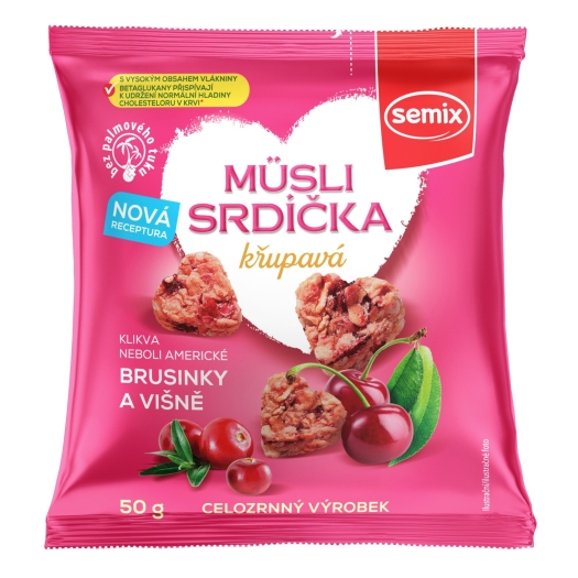 Müsli srdíčka s klikvou a višněmi