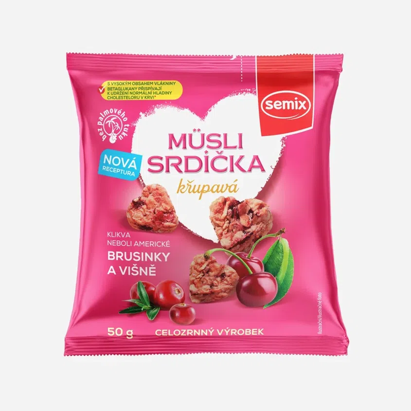 Müsli srdíčka s klikvou a višněmi