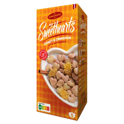 Nordcrunch Sweethearts Cereální srdíčka s medem a skořicí 150g