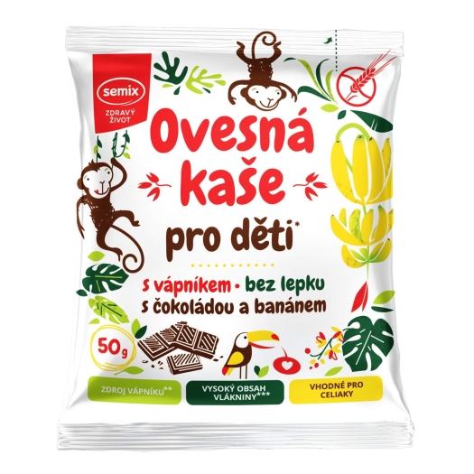 Ovesná kaše pro děti s čokoládou a banánem bez lepku