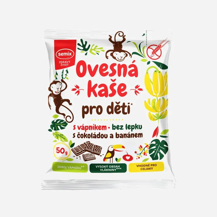 Ovesná kaše pro děti s čokoládou a banánem bez lepku