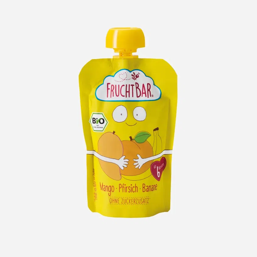 Ovocná kapsička s banánem, broskví a mangem BIO