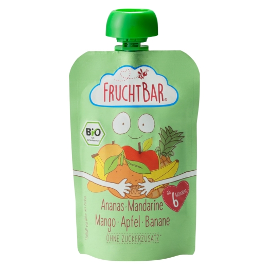 Ovocná kapsička s jablkem, ananasem, mangem, banánem a mandarinkou BIO