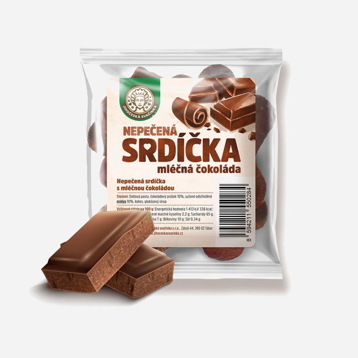Ovocná nepečená srdíčka mléčná čokoláda