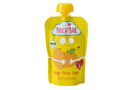 Ovocné vrecko s banánom, broskýň a mangom BIO