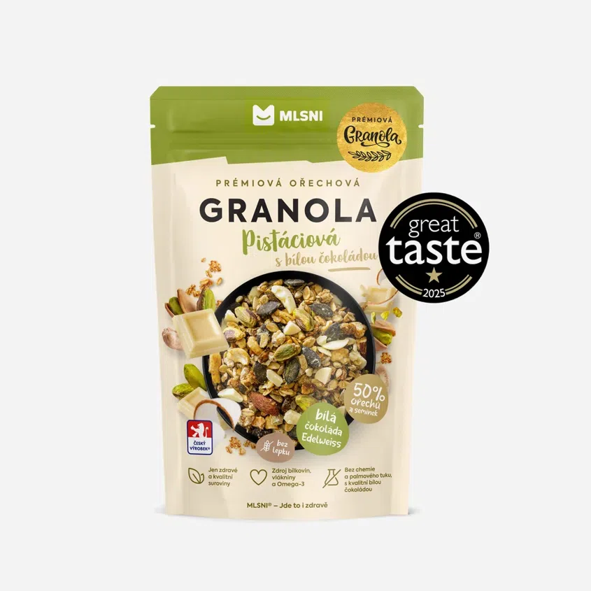 Prémiová granola Pistáciová s bílou čokoládou