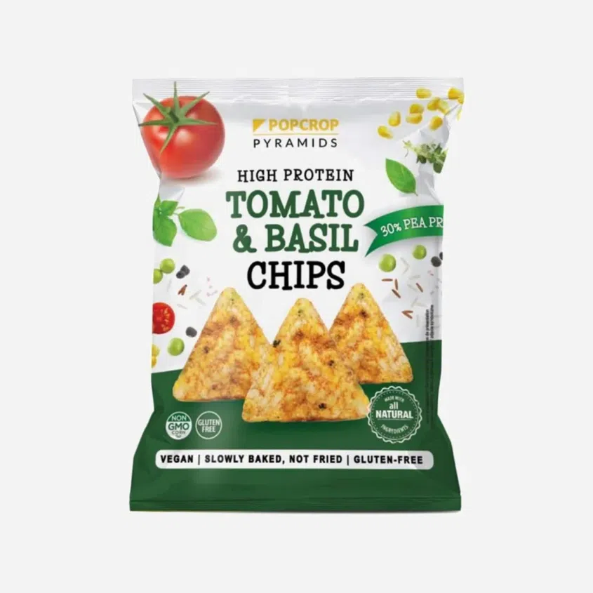Proteinové chipsy s rajčatovo - bazalkovou příchutí